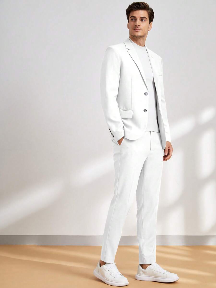 Manfinity VCAY Hombres Set traje Pantalones con blazer unicolor - Blanco - Ver 1