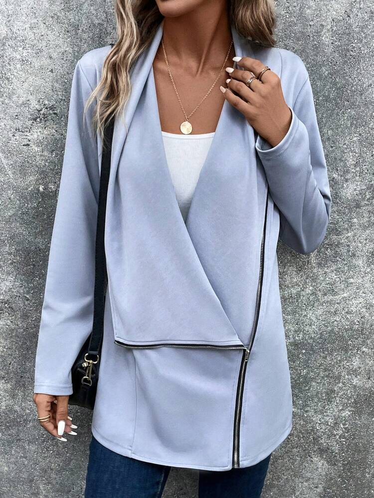 Waterfall Collar Zipper Front Coat