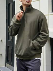 DAZY Nam Một nửa khóa kéo Thả vai Túi kangaroo Áo nỉ - màu xanh lá - Xem 4