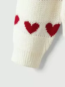 ROMWE Kawaii Heart Pattern Drop Shoulder Sweater,Long Sleeve Tops - Beige - View 9