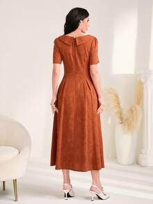 Mulvari Chất rắn Chi tiết bọc Váy chữ A - màu nâu - Xem 2