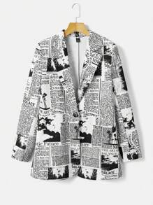 SHEIN EZwear 萬聖節1入組報紙印花西裝領西裝外套