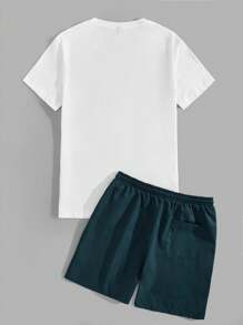 Manfinity VCAY Uomo lettere con stampa tropicale Maglietta & con coulisse a vita Shorts