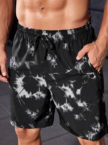Men Tie Dye Drawstring Waist Sports Shorts