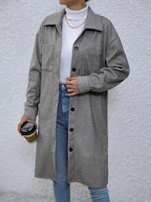 Chiquease Drop Shoulder Pocket Patched Overcoat Fall Cloth For Women - Dark Grey - View 5