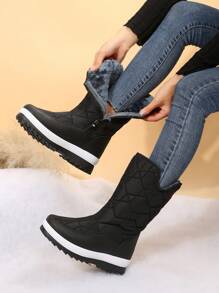 冬季日常穿着保暖内衬时尚休闲雪地靴 - 黑色 - 查看 1