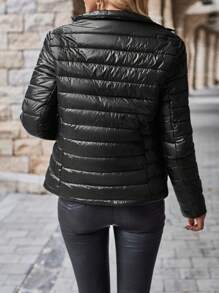 GENKIRA Abrigo de invierno casual, chaqueta de invierno con relleno sintético aislante acolchado y sencillo, abrigo de invierno - Negro - Ver 2