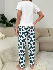 Heart & Slogan Graphic PJ Set - White - View 2