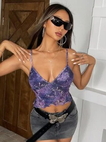 SHEIN ICON Áo Cami in hình bướm Hippie - Màu tím - Xem 4