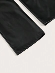 SHEIN EZwear 休閒鈕扣 口袋 拉鍊純色女士長褲 - 黑色 - 查看 3