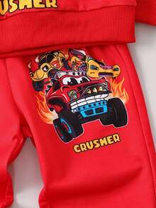 Young Boy Car & Letter Graphic Sweatshirt & Sweatpants - Red - View 5
