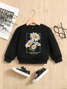 Baby Girl Floral & Slogan Graphic Sweatshirt - Black - View 1