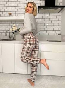 Letter Cartoon Bear Embroidery Plaid Teddy Pajama Set