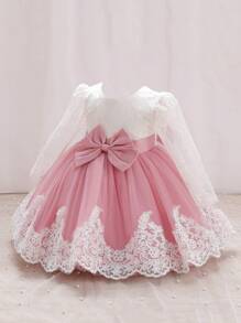 SHEIN Glamorique Kids 女嬰連衣裙，優雅時尚，適用於生日、晚會、表演、婚禮、洗禮和慶祝首個生日 - 粉色 - 查看 3