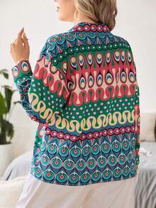 Celure Áo sơ mi Plus Size - Màu xanh ngọc - Xem 2