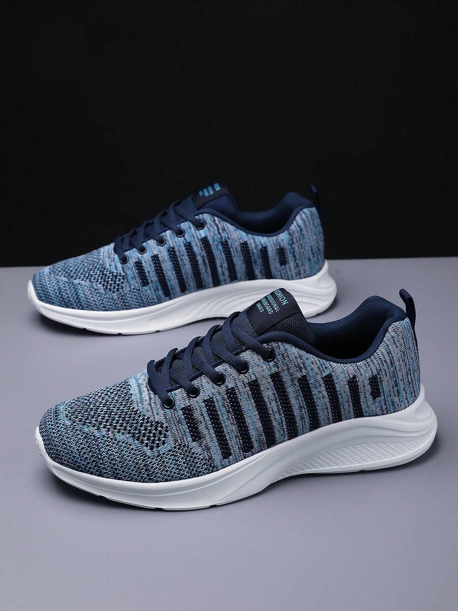 Men's Striped Breathable Lightweight Lace-up Athletic Shoes - Black - View 1