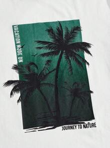 Manfinity VCAY Uomo lettere con stampa tropicale Maglietta & con coulisse a vita Shorts