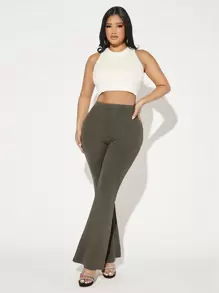 SHEIN SXY Ladies' Solid Color Flared Pants - Army Green - View 7