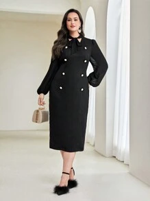 Modelyn 加大领口灯笼袖连衣裙长款晚礼服 - 黑色 - 查看 5