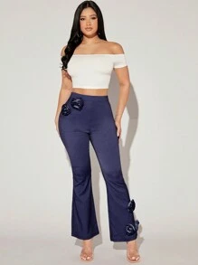 SHEIN BAE High Waist Appliques Detail Flare Leg Pants