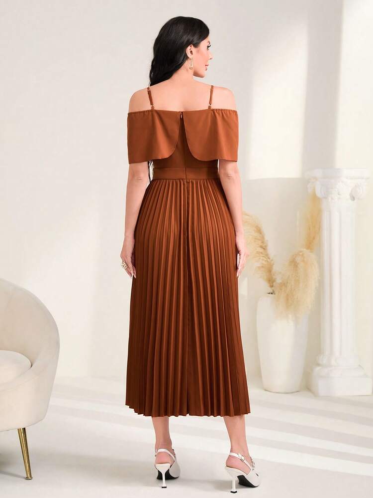 Cold Shoulder Pleated Hem Dress