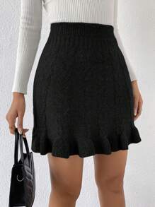 Xyvia High Waist Ruffle Hem Knit Skirt