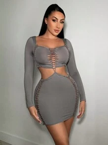 SHEIN SXY Cut Out Bodycon Dress - Light Grey - View 3