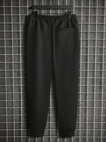 GENTILAND 男士字母圖案運動衫&腰部抽繩衛褲 - 黑色 - 查看 7