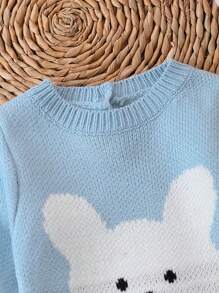 Baby Girl Cartoon Pattern Knit Jumpsuit - Blue and White - View 6