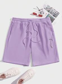 Manfinity RebelGame Men Letter Graphic Drawstring Waist Shorts - Purple - View 1