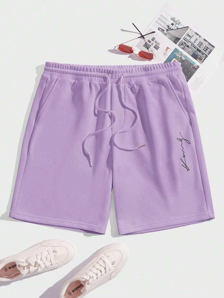 Manfinity RebelGame Men Letter Graphic Drawstring Waist Shorts - Purple - View 1