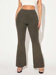 SHEIN SXY Ladies' Solid Color Flared Pants - Army Green - View 6