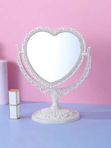Vintage Desktop Makeup Mirror, 1pc Double Sided Y2K-Style Heart Shaped 360 Degree Swivel Magnifying Mirror Wooden Stand Table Top Vanity Mirror For Home Use, Vanity Mirror, Living Room Home Bedroom Bathroom House Decor, Travel Stuff, Wedding, Party, Birthday, Gifts For Men Mom Dad Best Friends Teacher, New Years, Accessories, Funny Gift,Makeup,Cheap,Room Decor,Vanity,Travel,Bedroom,Makeup Accessories,Mirror,Vanity Mirror,Cheap,Stocking Stuffers,Makeup,Makeup Tools,Cheap Stuff,Gifts,Gifts For Women,Christmas Gifts - White - View 4