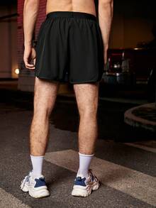 Manfinity Sport Corelite 男士二合一素色運動短褲 - 黑色 - 查看 3