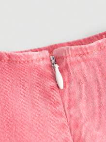 SHEIN MOD 缺口領手帕下擺吊帶牛仔上衣 - 淺粉色 - 查看 4