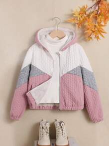 SHEIN 女大童撞色拉鏈開襟連帽夾克 - 粉色 - 查看 7