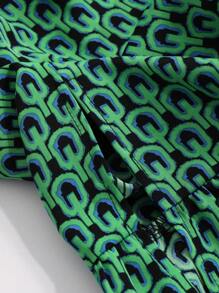 DAZY 印花开衩大腿荷叶边裙摆半身裙（无腰带） - 綠色 - 查看 6