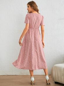 SHEIN Frenchy 碎花前扭結洋裝 - 藕粉色 - 查看 2