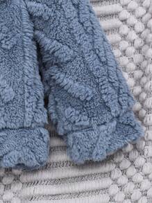 SHEIN Đứa bé trai Đứa bé gái Giải trí , Linh hoạt , Mềm mại Và Thoải mái Tính hai mặt Nhung Màu thuần Áo nỉ có mũ - Màu xanh bụi bặm - Xem 3