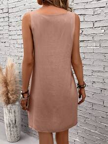 EMERY ROSE 素色雙口袋背心洋裝 - 藕粉色 - 查看 2