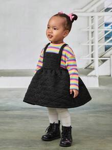 SHEIN Baby Girl Heart Quilted Overall Dress Without Tee - Black - View 4