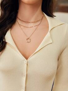 SHEIN Frenchy Solid Ribbed Knit Button Front Cardigan Winter Casual - Beige - View 7