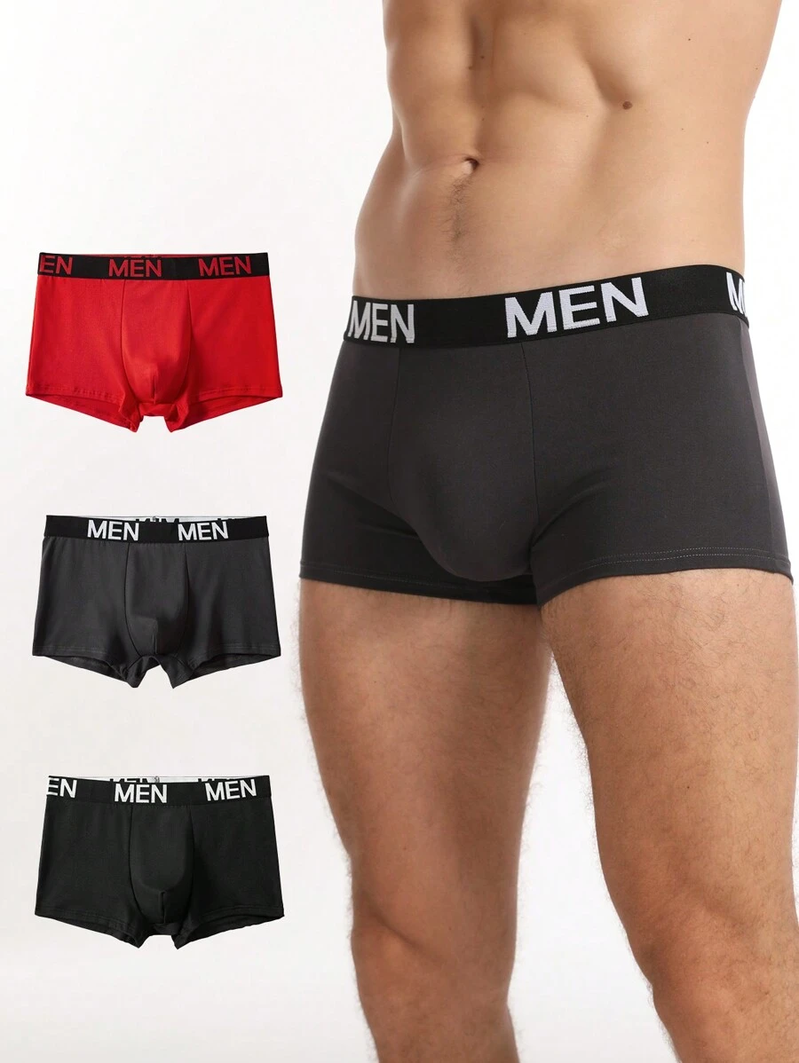 Men 3pcs Letter Graphic Boxer Brief - Multicolor - View 1