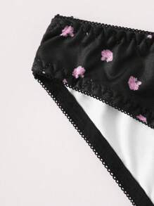 مجموعة لانجري مكونة من قطعتين: حمّالة صدر بسلك وسروال داخلي مزين بطبعات الزهور - الأسود - مشاهدة 4