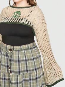 ROMWE Fairycore Plus Áo len thêu hình nấm tay loe siêu crop không có áo cami - Nhiều màu - Xem 2