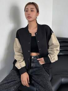 DAZY Two Tone Drop Shoulder Bomber Jacket - Black - View 3