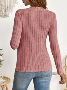 SHEIN Maternity Ribbed Knit Scoop Neck Tee - Pink - View 2