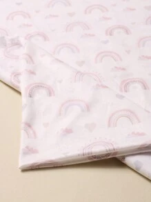 SHEIN Newborn Girl Photography Props Rainbow Print Swaddle Blanket With Matching Turban Hat Baby Girl PhotoShoot Wrap - Multicolor - View 6