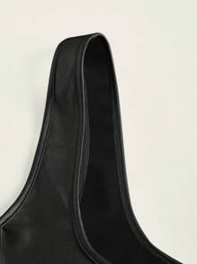 SHEIN ICON Solid PU Leather Wide Strap Black Top - Black - View 3