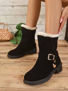 Botas De Nieve Antideslizantes Cálidas De Moda Para Mujer - Negro - Ver 4